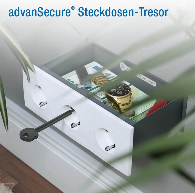 advanSecure Steckdosen-Tresor mit geöffneter Schublade