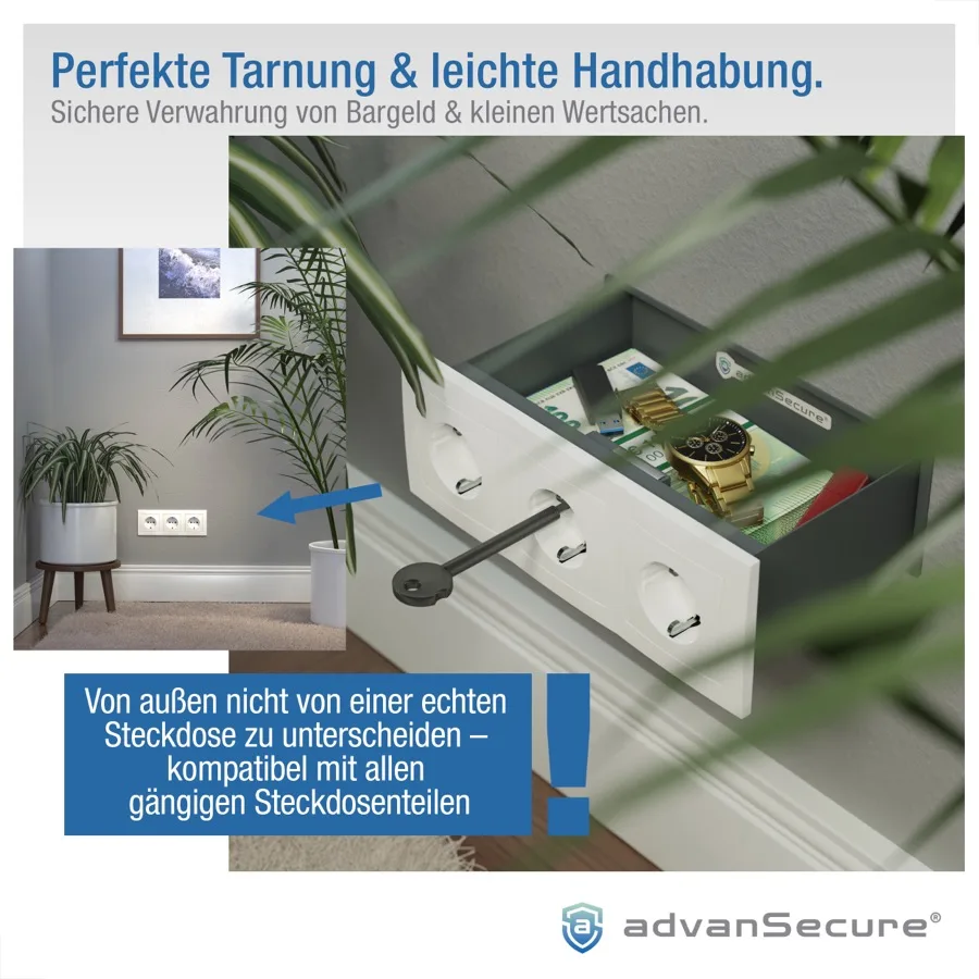 Steckdosen-Tresor perfekt getarnt in der Wand